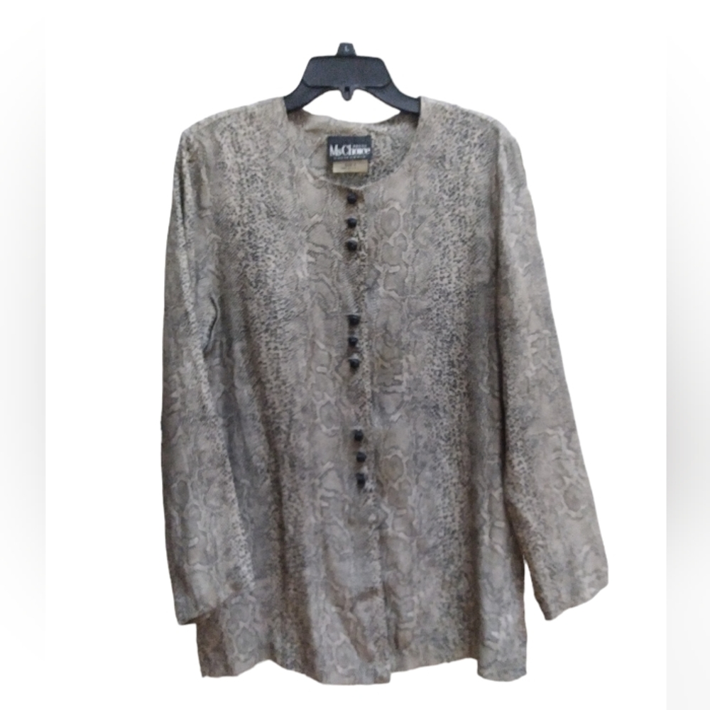 Ms Choice Blouse Womens Size 8 Snake Print Button Down Long Sleeve